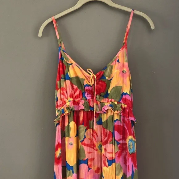 Billabong Rebel Heart Multicolor Floral Print Ruffle Dress. Medium - Picture 5 of 10